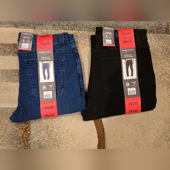 Kenneth Cole Straight Fit Stretch Jeans Classic Style Blue Or Black - Picture 1 of 4